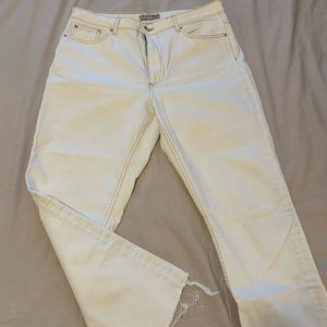 Contrast Stitch Straight White Denim Jeans